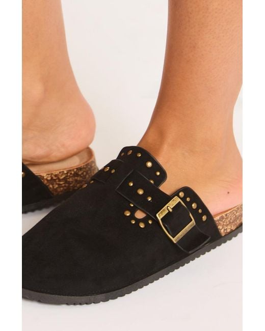 Rebellious Fashion Black Faux Suede Stud Detail Mules