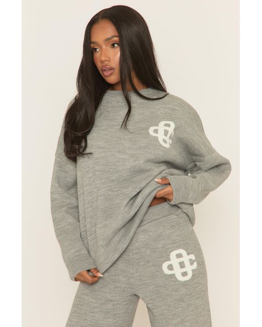 Rebellious Fashion Natural Marl Contrast Motif Knit Loungewear Co-Ord Set