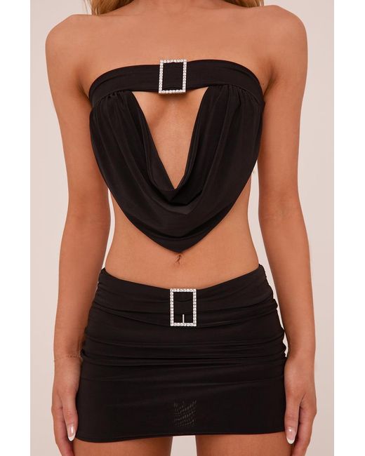 Rebellious Fashion Black Buckle Detail Cropped Top & Mini Skirt Co-Ord Set