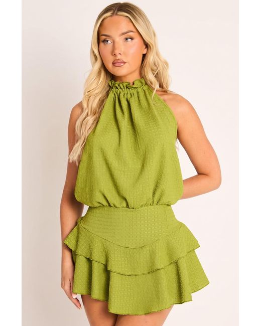 Rebellious Fashion Green Textured Flippy Playsuit