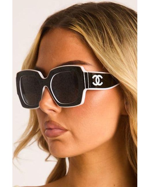 Rebellious Fashion Brown Logo Detail Contrast Trim Square Sunglasses