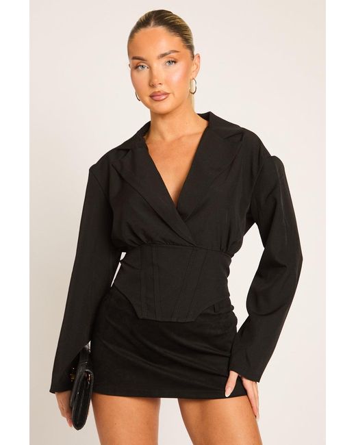 Rebellious Fashion Black Tailored Corset Detail Shirt