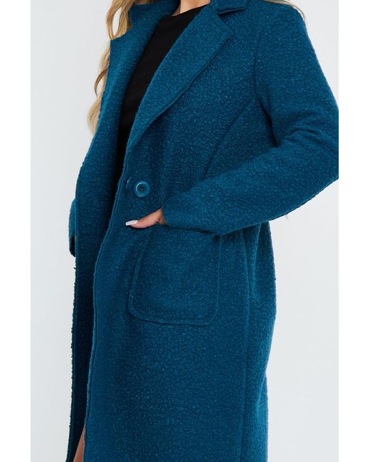 Rebellious Fashion Teal Mid Length Teddy Coat Madelin in Blue
