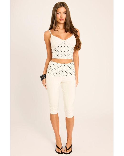 Rebellious Fashion Natural Lace Detail Crop Top And Capri Pants Co-Ord Set