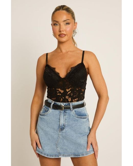 Rebellious Fashion Natural Lace Corset Detail Bodysuit