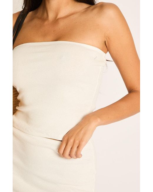 Rebellious Fashion Natural Rib Bandeau Top And Mini Skirt Co-Ord Set