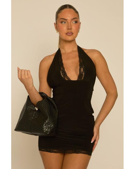 Rebellious Fashion Black Faux Leather Textured Knot Handbag