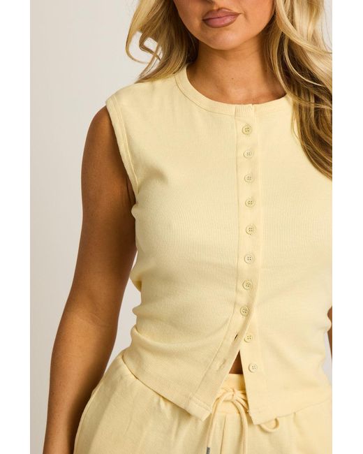 Rebellious Fashion Multicolor Sleeveless Button Front Rib Top And Short Loungewear Co-Ord Set