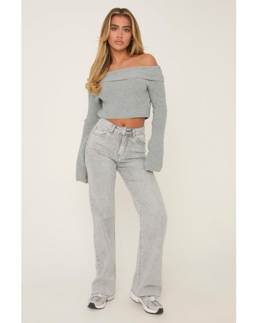 Rebellious Fashion Gray Light Stretch Straight Leg Frayed Hem Jeans