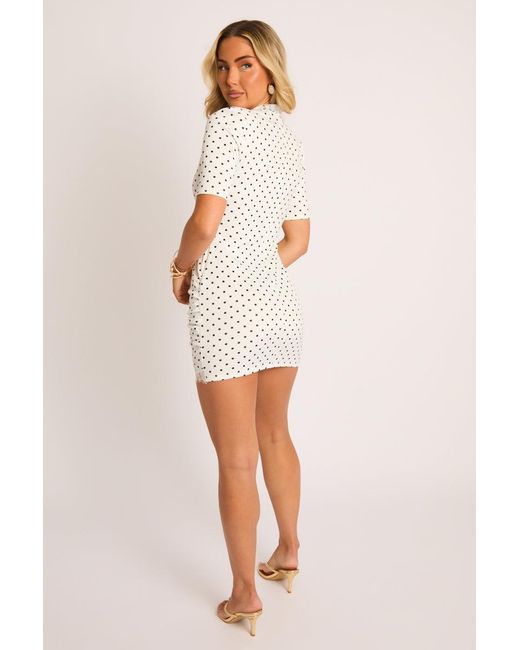 Rebellious Fashion White Shoulder Pad Lace Trim Mini Dress