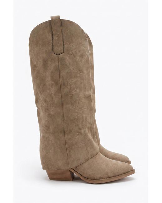 Rebellious Fashion Brown Faux Suede Layered Knee High Cowboy Boots