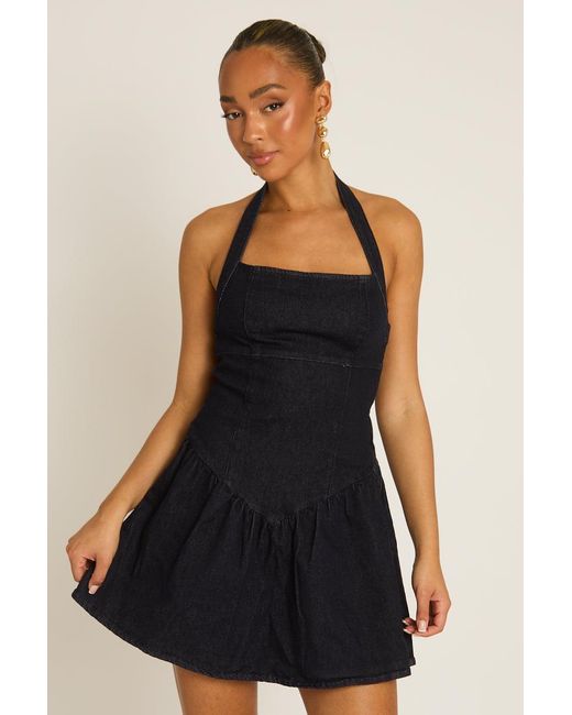 Rebellious Fashion Blue Drop Waist Denim Dress