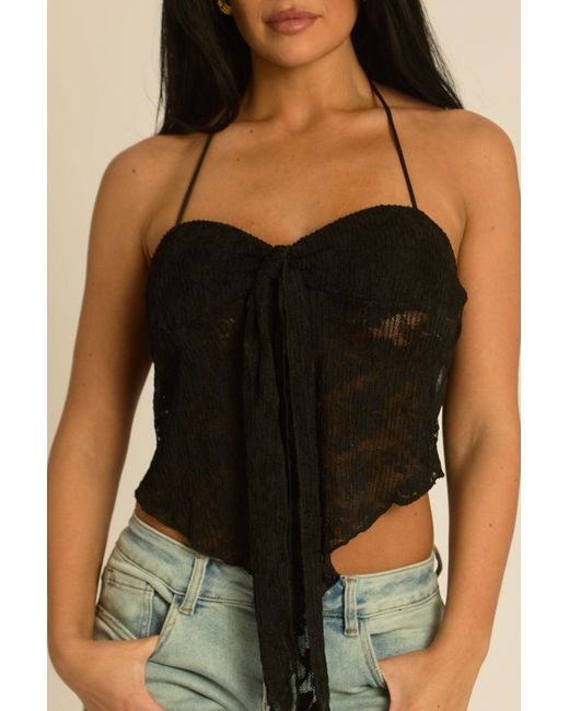 Rebellious Fashion Natural Lace Halterneck Tie Front Top