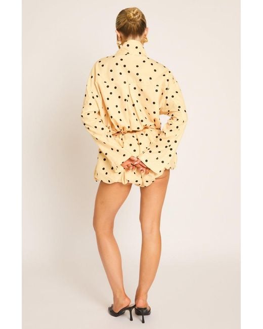 Rebellious Fashion Natural High Neck Jacket And Puffball Shorts Co-Ord Set