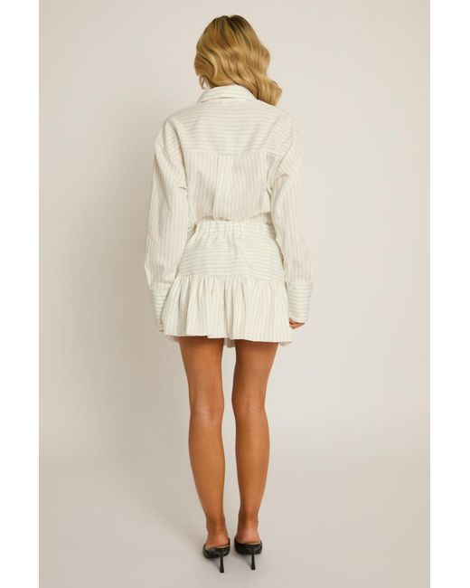 Rebellious Fashion Natural Pinstripe Shirt And Puffball Skirt Co-Ord Set