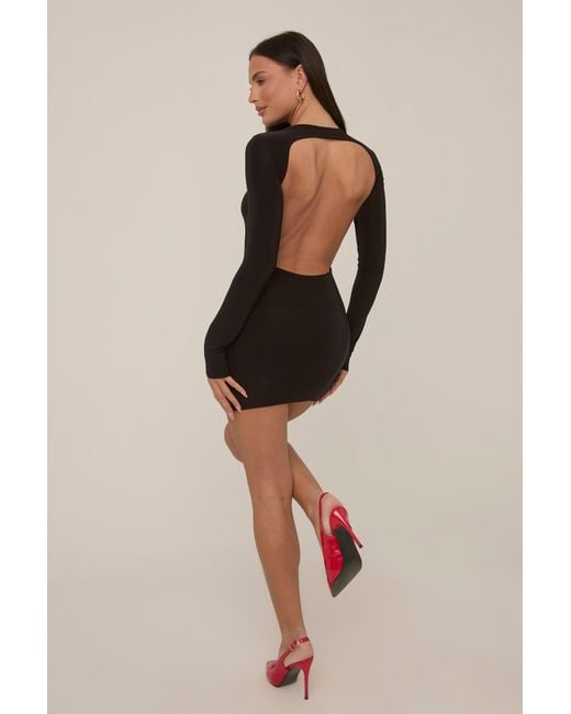 Rebellious Fashion Black Slinky Open Back Mini Dress