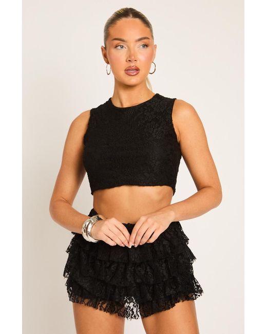 Rebellious Fashion Brown Lace Top And Ruffle Skort Co-Ord Set