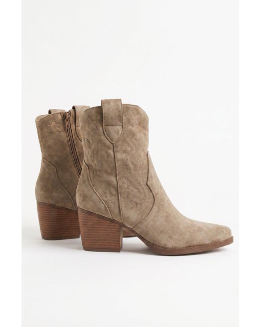Rebellious Fashion Natural Faux Suede Embroidered Western Cowboy Ankle Boots