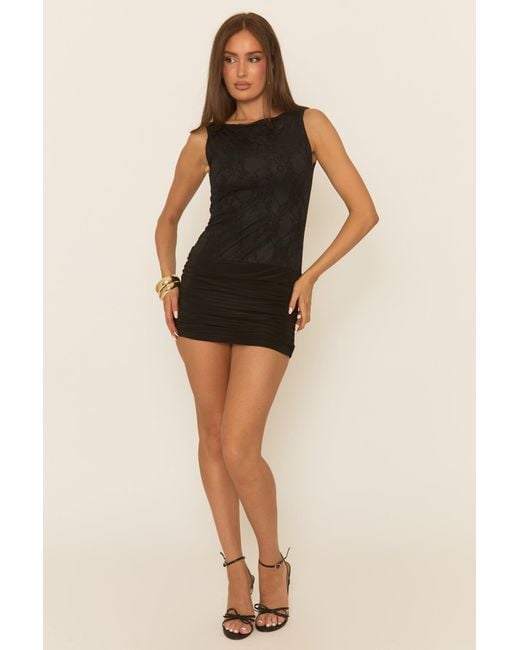 Rebellious Fashion Black Lace Ruched Mini Dress
