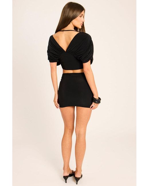 Rebellious Fashion Black Drape Crop Top And Mini Skirt Co-Ord Set