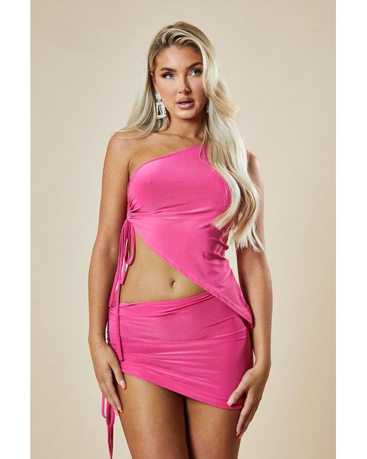 Rebellious Fashion Pink Asymmetric Crop Top & Mini Skirt Set