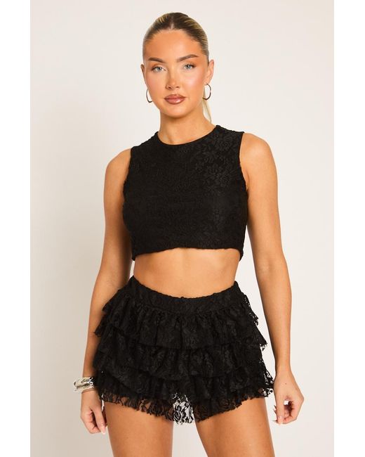Rebellious Fashion Brown Lace Top And Ruffle Skort Co-Ord Set
