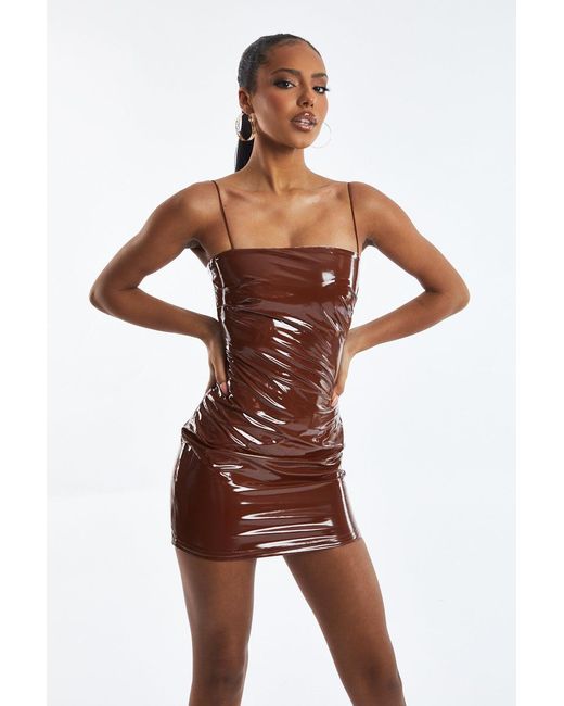 Rebellious Fashion Brown Faux Leather Bodycon Mini Dress - June