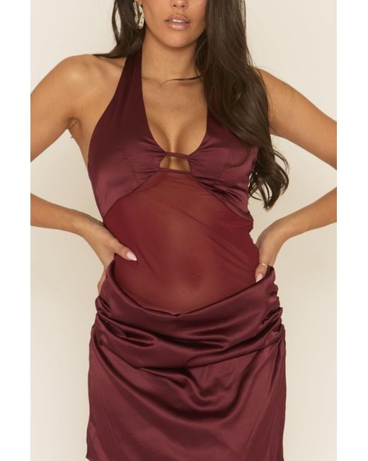 Rebellious Fashion Red Satin Draped Mini Dress