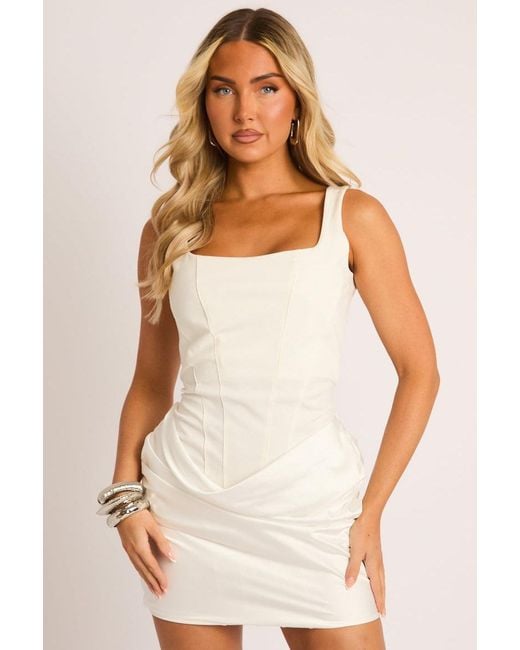 Rebellious Fashion White Square Neck Corset Draped Mini Dress