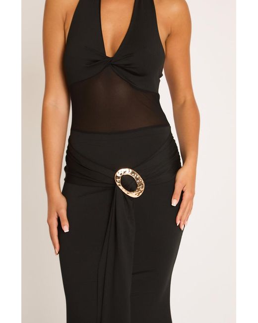 Rebellious Fashion Natural Semi Sheer Trim Detail Maxi Dress