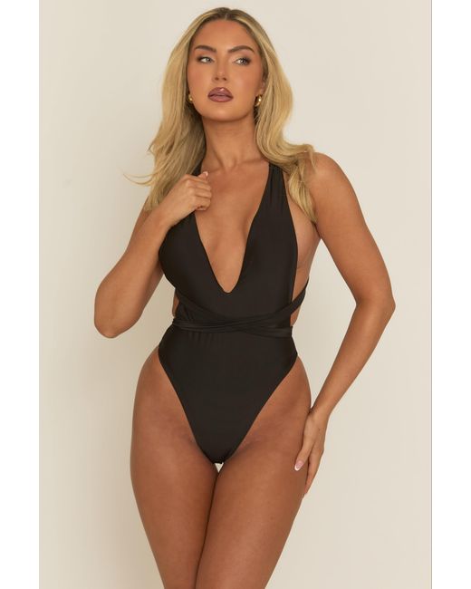 Rebellious Fashion Brown Plunge Wrap Swimsuit
