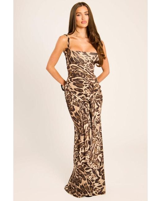 Rebellious Fashion Natural Square Neck Tie Front Maxi Dress