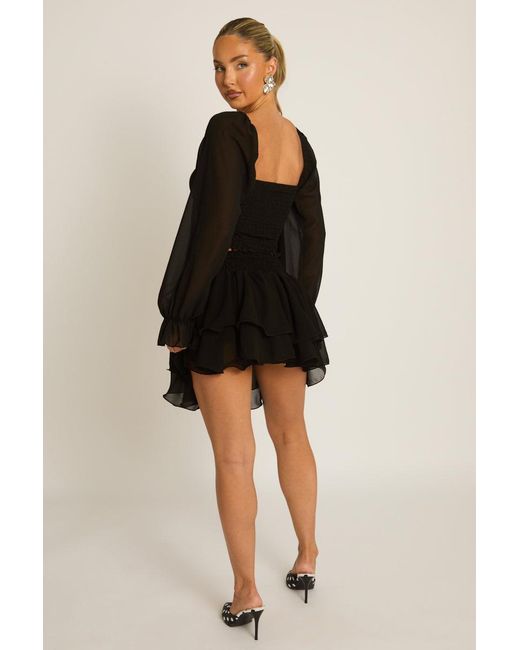 Rebellious Fashion Black Chiffon Frill Mini Skort