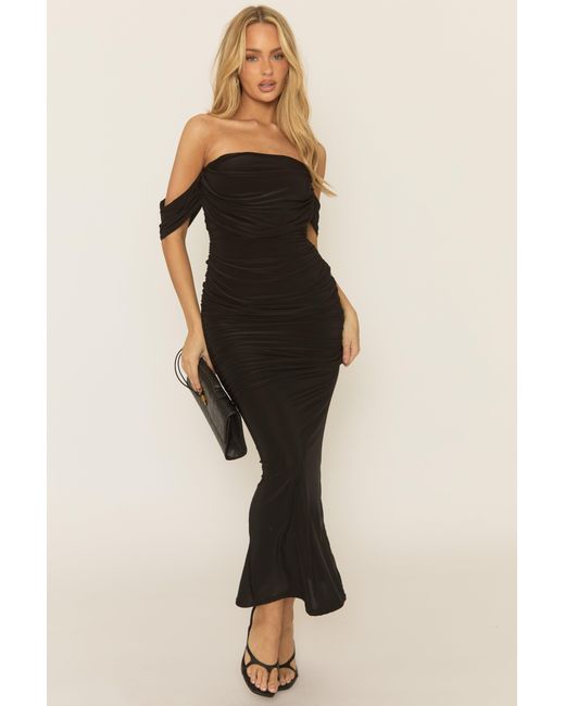 Rebellious Fashion Black Bardot Drape Maxi Dress