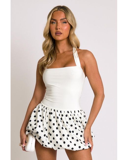 Rebellious Fashion Natural Halterneck Puffball Mini Dress