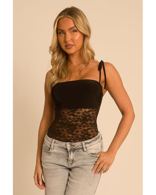 Rebellious Fashion Natural Lace Semi Sheer Bodysuit
