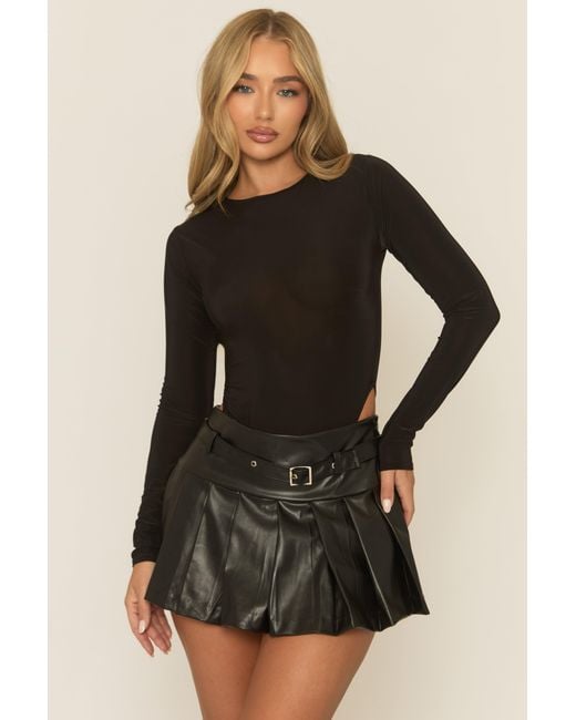 Rebellious Fashion Black Pu Pleated Mini Skort