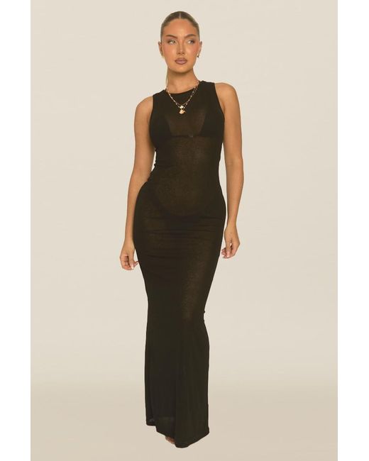 Rebellious Fashion Brown Semi Sheer Racer Maxi Beach Dress