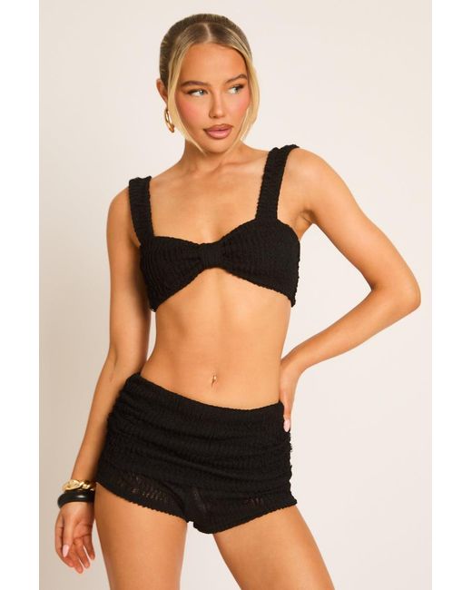 Rebellious Fashion Black Textured Bralet Top And Fold Over Shorts Co-Ord Set