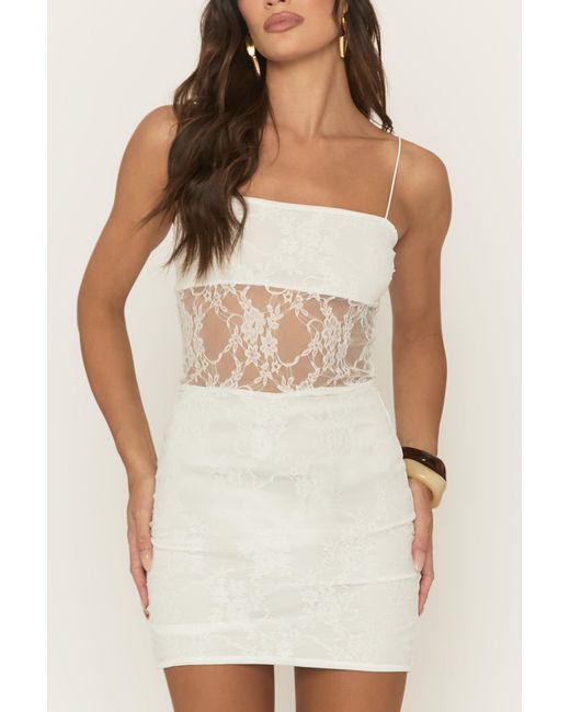 Rebellious Fashion Natural Lace Strappy Bodycon Mini Dress