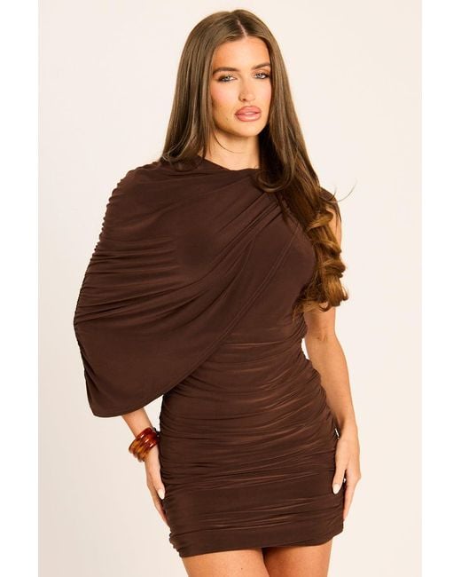 Rebellious Fashion Brown Draped Asymmetric Mini Dress