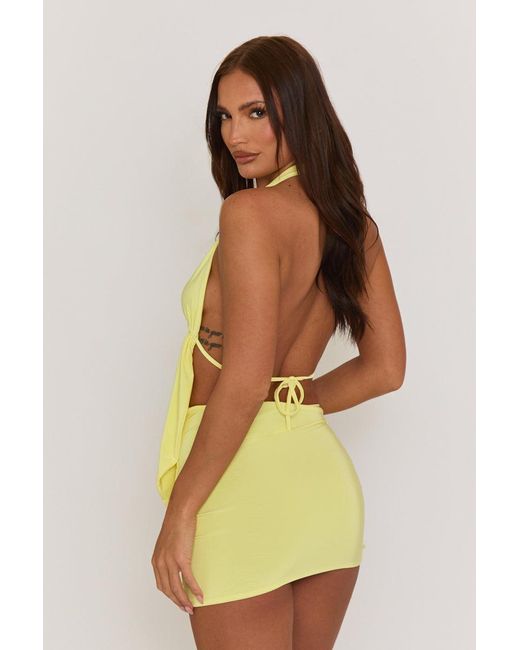 Rebellious Fashion Yellow Plunge Neck Cowl Detail Top & Mini Skirt Co-Ord Set