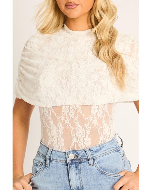Rebellious Fashion Blue Lace Cape Detail Bodysuit