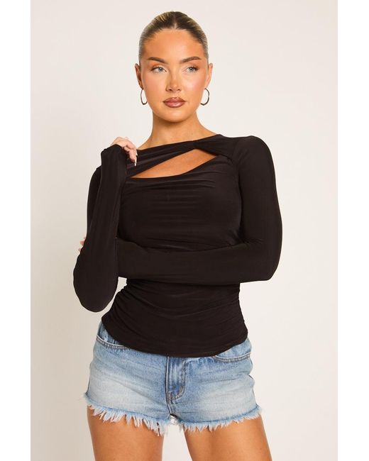 Rebellious Fashion Black Cut Out Long Sleeve Top