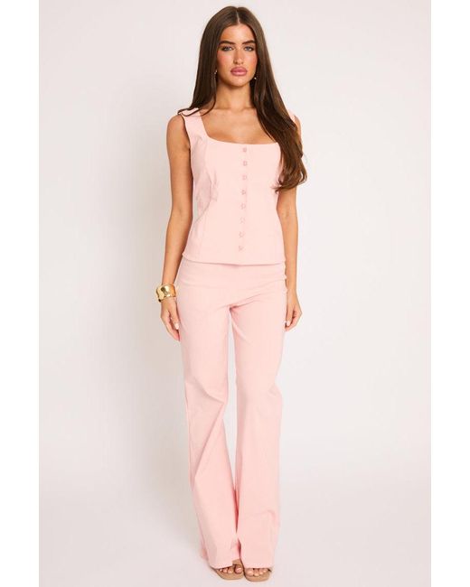 Rebellious Fashion Pink Waistcoat And Flare Trouser Co-Ord Set