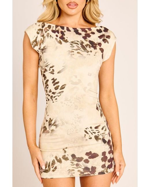 Rebellious Fashion Natural Boat Neck Backless Bodycon Mini Dress