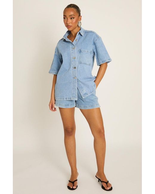 Rebellious Fashion Blue Denim Drawstring Waist Shorts