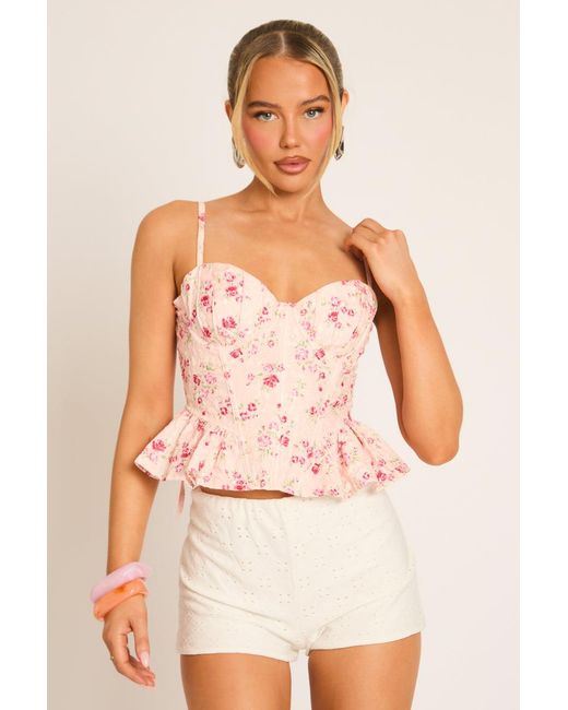Rebellious Fashion Natural Ditsy Floral Peplum Corset Top