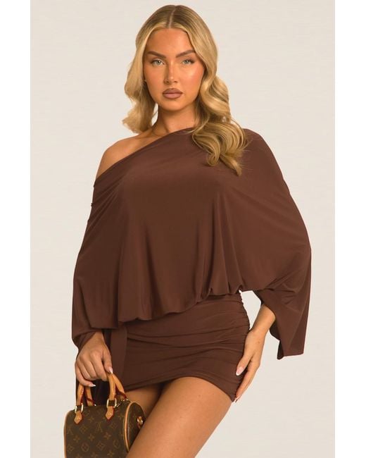 Rebellious Fashion Natural Asymmetric Batwing Mini Dress