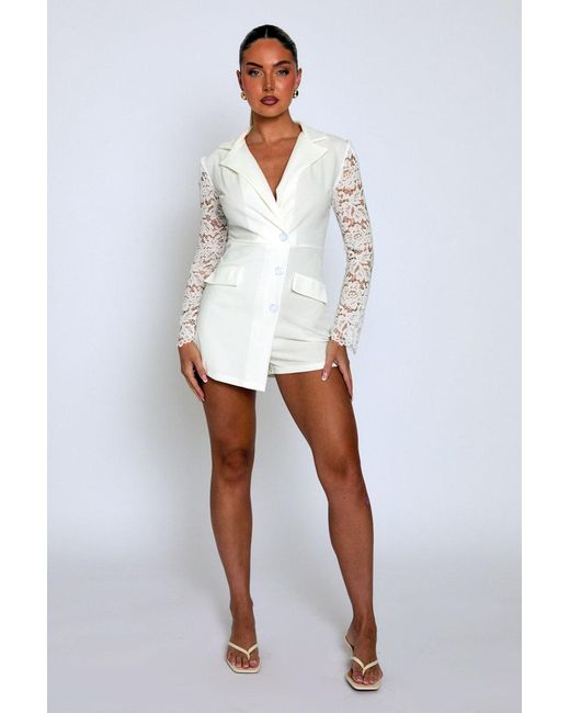 Rebellious Fashion Natural Lace Sleeve Tailored Blazer Playsuit